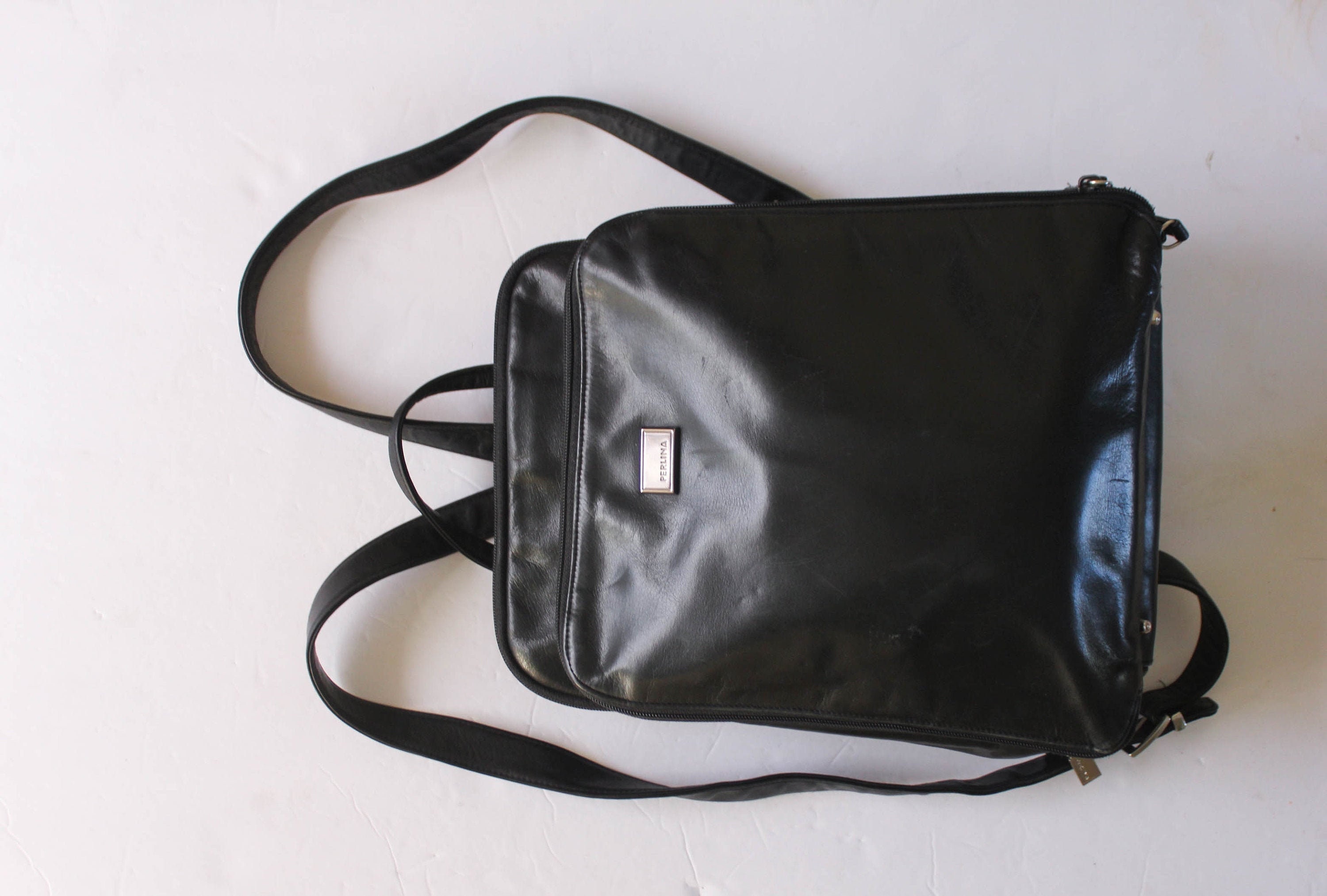 perlina black leather backpack