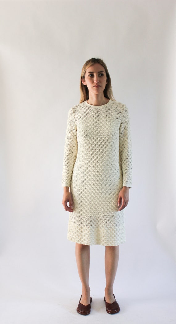 Vintage 1960s Dress | 60s Knitted Cream Dress | 1… - image 3