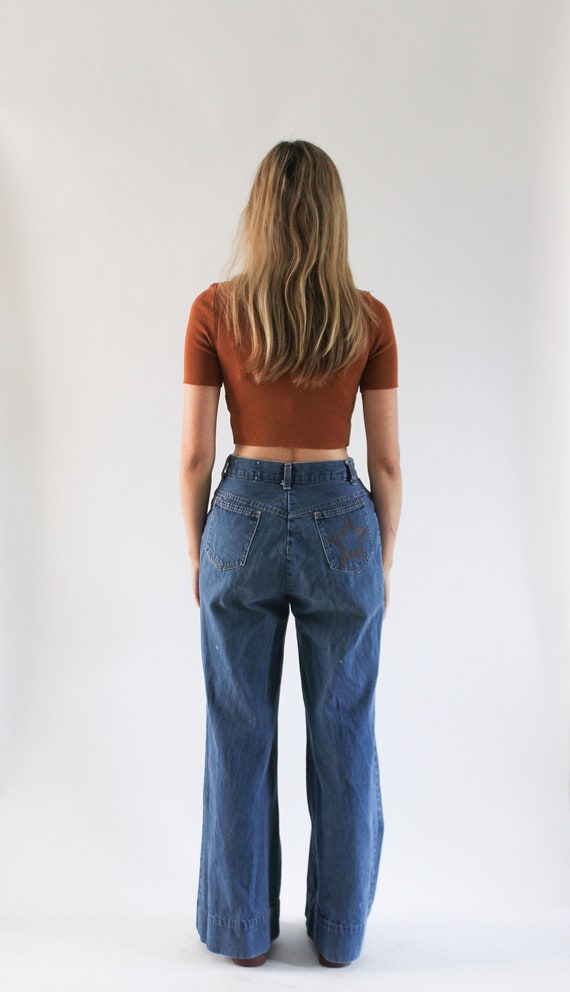 Vintage 1970s Star Embroidered Denim Jeans 25 Wide … Gem