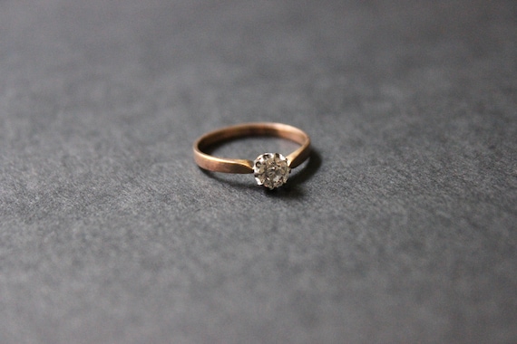 Antique Diamond Solitaire Ring | Yellow Gold Diam… - image 4