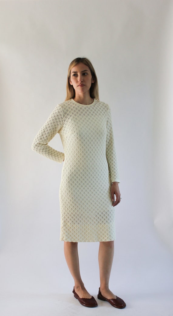 Vintage 1960s Dress | 60s Knitted Cream Dress | 1… - image 1