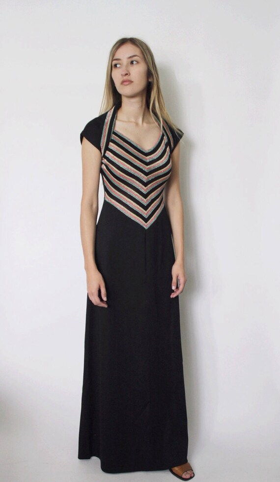 Vintage 1970s Dress | 70s Chevron Striped Dress |