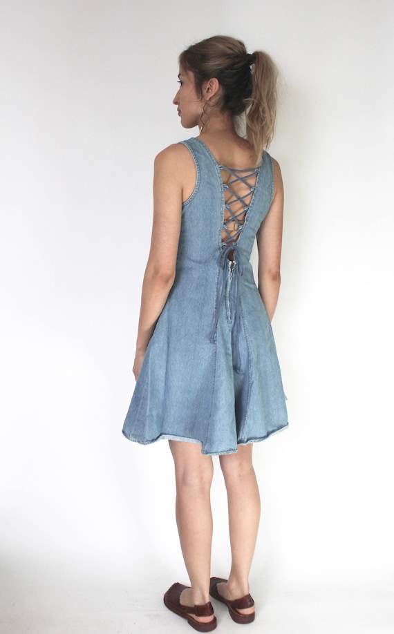 Vintage 1990s Dress | 1990s Denim Dress | Short De