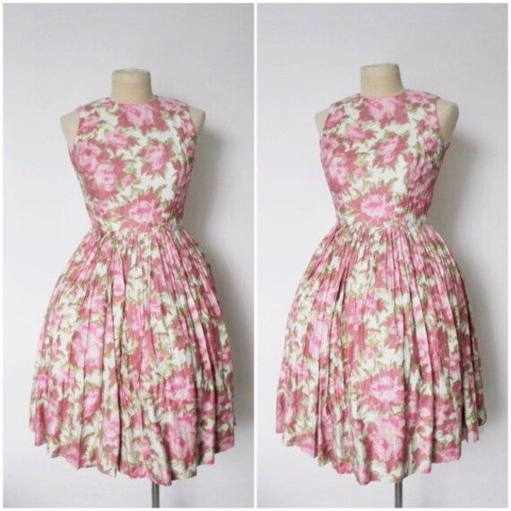 Vintage 1950s Dress | Rose Print Dress | 1950s Ros
