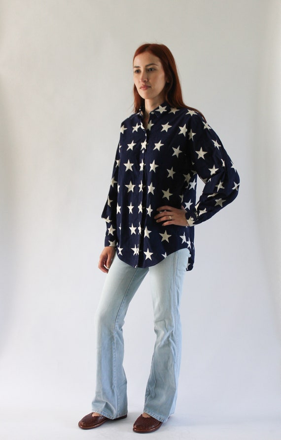 Vintage 1990s USA Shirt | Star Top | Star Button u