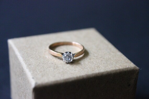 Antique Diamond Solitaire Ring | Yellow Gold Diam… - image 2