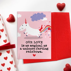 Carte d'amour drôle, licorne pétant des arcs-en-ciel, carte de Saint-Valentin coquine pour lui, elle, mari, femme, carte d'anniversaire de partenaire grossier