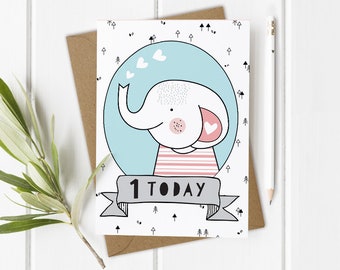 1st Birthday Card Custom Personalised Girls Boys Elephant Daughter Son Niece Nephew