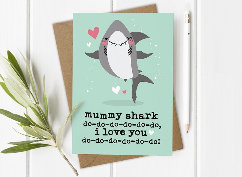 Funny Mothers Day Card, Mother's Day Card from Baby, Mummy Shark, Baby Shark, Mummy Birthday Card, Love You Mummy image 1