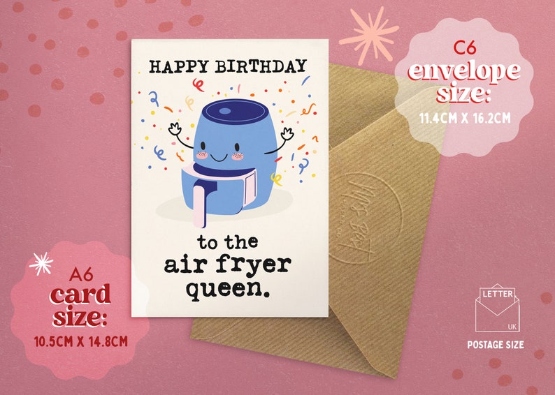 a birthday card with an image of an air fryer queen