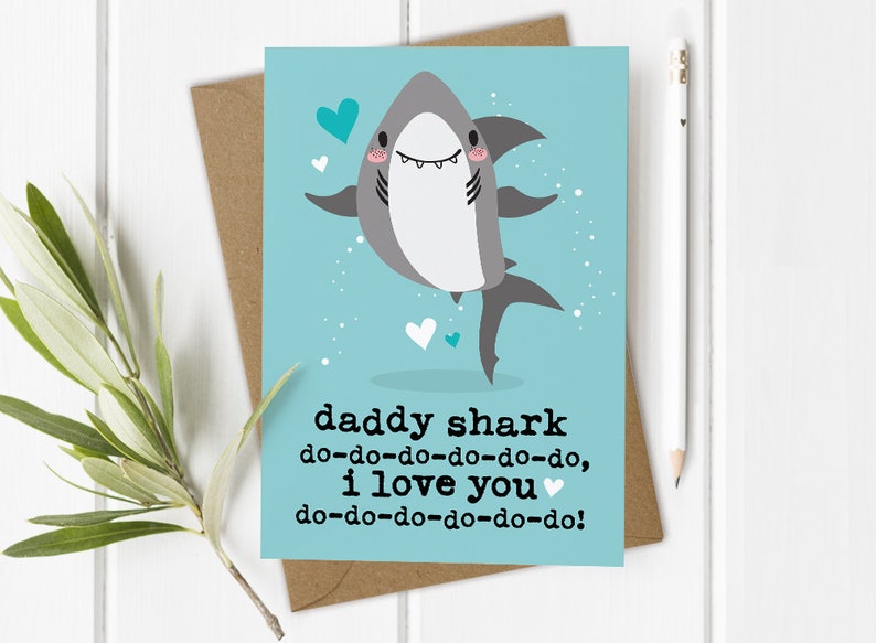 First 1st Fathers Day Card, Daddy Shark Card, Baby Shark Song, 1st Fathers Day Gift image 1