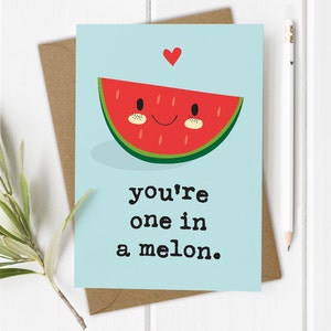 Tarjeta de aniversario divertida para él o ella, Tarjeta de cumpleaños para novio, Uno en un melón, Novia, Amor, San Valentín divertido para ella