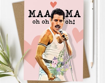 Freddie Mercury Mother's Day Card, Mama Bohemian Rhapsody, Music Lover Mum Birthday Card