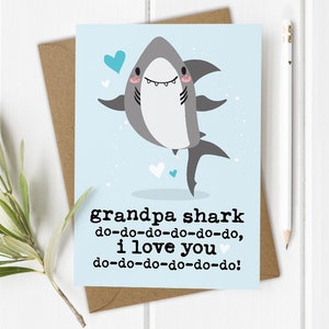 Tarjeta de tiburón abuelo, Tiburón bebé, Tarjeta de cumpleaños divertida del abuelo, Tarjeta divertida del Día del Padre, Tarjeta Te amo abuelo