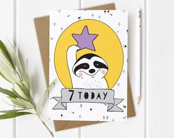 7th Birthday Card, 7 Today, Custom Personalised Girls Boys Badger Daughter Son Niece Nephew