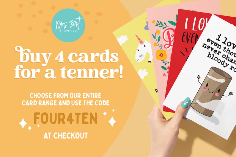 a person holding up four cards with the words buy 4 cards for a tener
