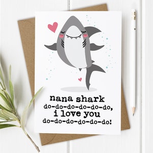 Tarjeta del Día de las Madres Abuela, Tarjeta del Día de las Madres Nana, Tiburón Bebé, Tarjeta de Cumpleaños Divertida de la Niñera, Te Amo Nan, Personalizado, Personalizado