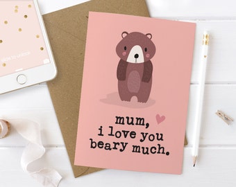 Mothers Day Card, Funny Mothers Day Card, Mothers Day Card Unique, Mum Thank You, Birthday Card For Mum, Mum Birthday Card, Love You Bear