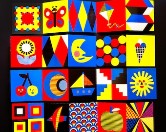 LOOK High contrast Baby book | Risograph Zine Kidszine |Picture book, children&#39;s book, primary colors, illustration, graphic art,