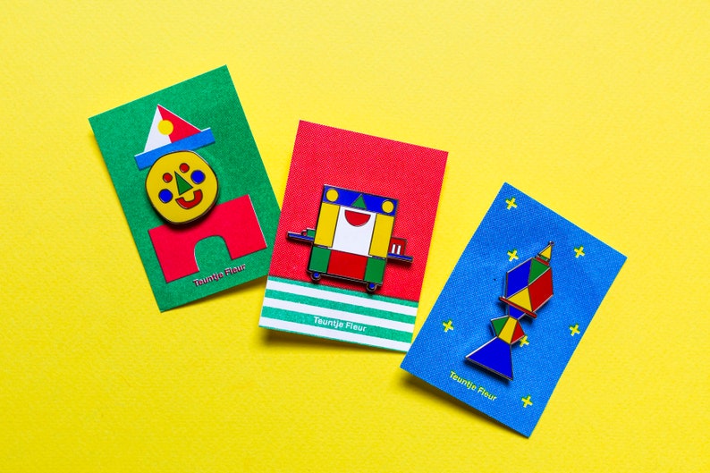 Set of 3 Emaille Pins Tower, Risograph and Happy face Small Broche badge birthday pins harde emaille pin Teuntje Fleur geometric image 1