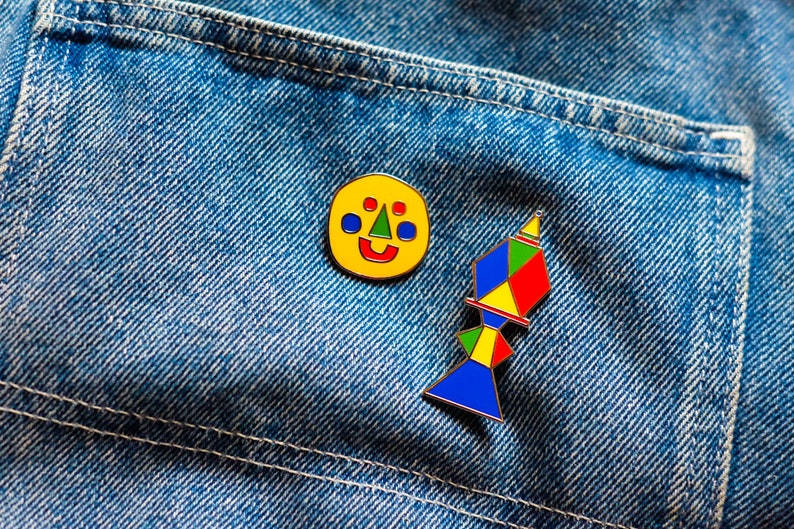 Set of 3 Emaille Pins Tower, Risograph and Happy face Small Broche badge birthday pins harde emaille pin Teuntje Fleur geometric Bild 2
