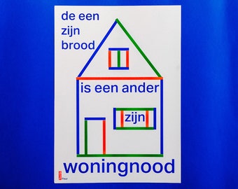 Woningnood House Risograph Poster - Riso Printed Poster A3 | RGB, risograph, A3, Color, Graphic, Illustration, Girl Power, Women Poster