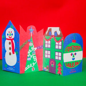 1 Risograph Christmas Accordion Cards |  With Envelopes Hancutted| risograph christmas cards, A6, Illustration, Christmas card pack