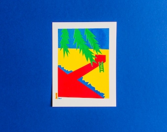 A risograph print of Faja Dos Padres A6| Small risoprint, risograph, A3, Color, illustration, graphic art , Primary, summer