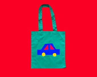 Tote Bag Car | Hand printed, Iron printing press, Illustrations, Silkcreen, Sunny days, Digital Print,