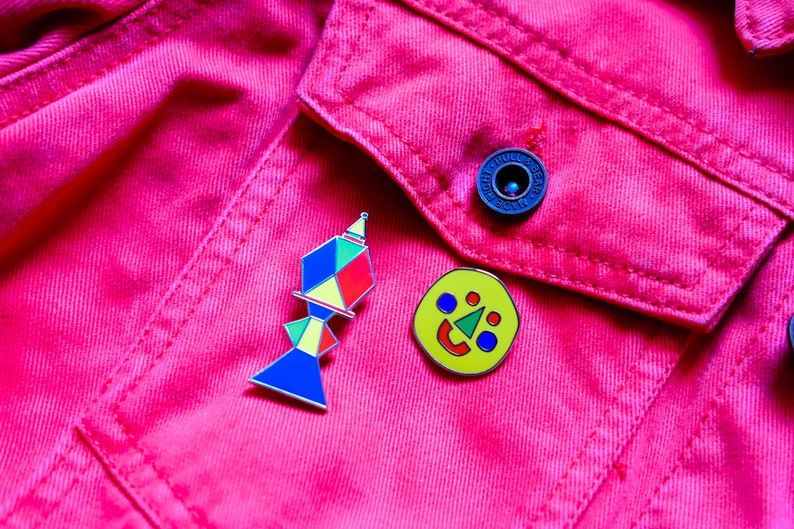 Set of 3 Emaille Pins Tower, Risograph and Happy face Small Broche badge birthday pins harde emaille pin Teuntje Fleur geometric image 9