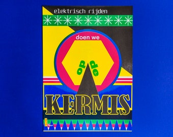 Kermis shapes qoute risograph Print A3 | Cyan, Yellow, Red, risograph, A3, Color, Graphic, abstract , Geometric, texture