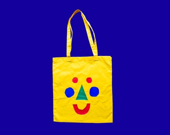 Tote Bag Happy Face | Hand printed, Iron printing press, Illustrations, Silkcreen, Sunny days, Digital Print,