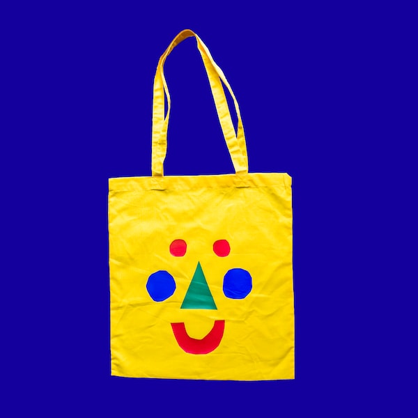 Tote Bag Happy Face | Hand printed, Iron printing press, Illustrations, Silkcreen, Sunny days, Digital Print,