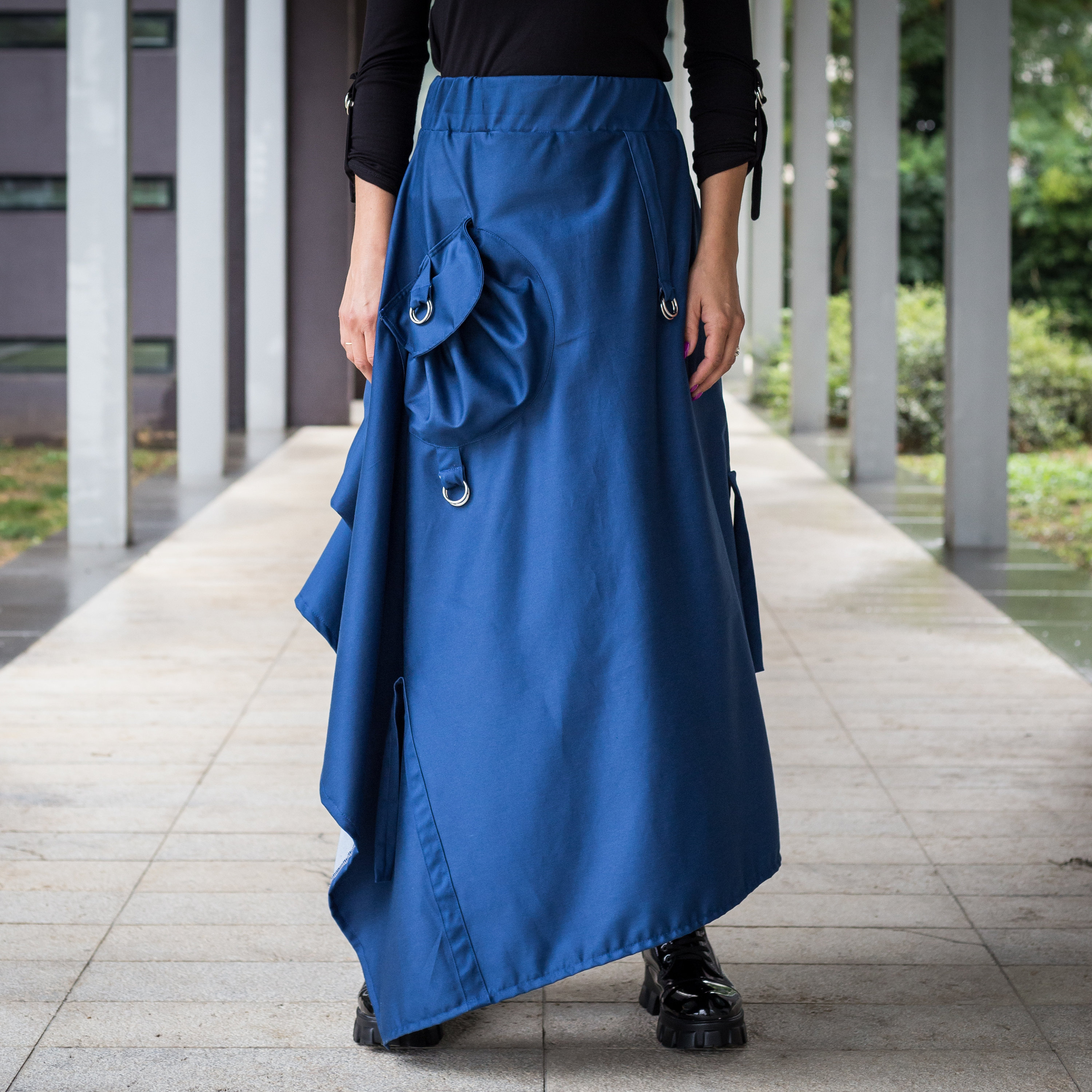 Blue Asymmetric Handmade Unique Skirt Avangard Blue