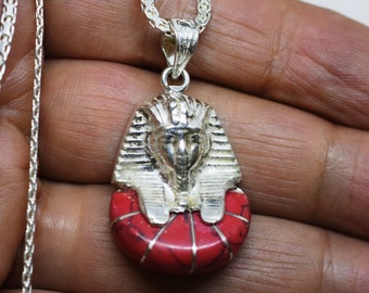 Hallmark-Egyptian-Pharaoh-Silver-Necklace-King Tut ankh amon with silver chain.