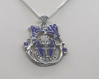 Collar de plata con sello egipcio del rey Tutankamón y flor de loto, nuevo y colorido diseño.