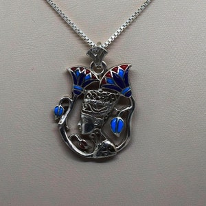 Hallmark Egyptian-Queen Nefertiti-Silver-Necklace-Lotus Flower -Colorful New design