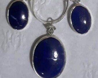 Sterling silver Lapis Lazuli set of 4 charm pendant with chain and Earrings