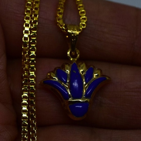 Egyptian HallMark 18 Karat Gold pendant, Egypt Pharao's Lotus Flower Decorated with differnet colors to choose from.