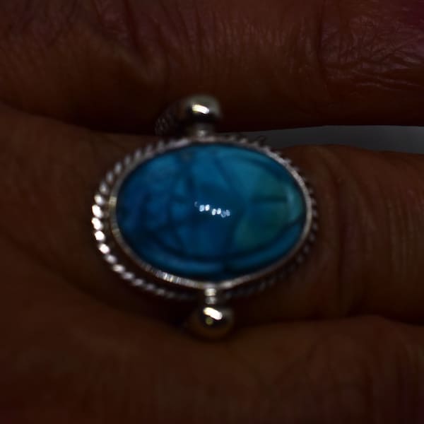 Genuine Sterling Silver Ring Decorated with Genuine Lapis Lazuli Scarab