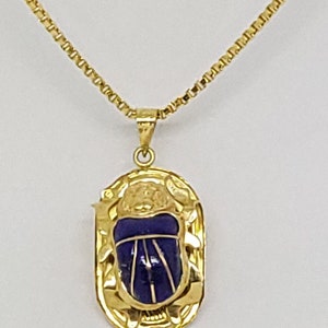 Egyptian Hallmark 18 Karat Gold Fascinating pendant Egypt Pharao&#39;s Lapis blue Scarab Beetle
