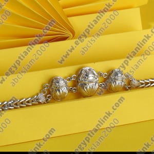 Hallmark Egyptian Pharaoh Eterling Silver Cuff Bracelet, Decorated with Scarabs..