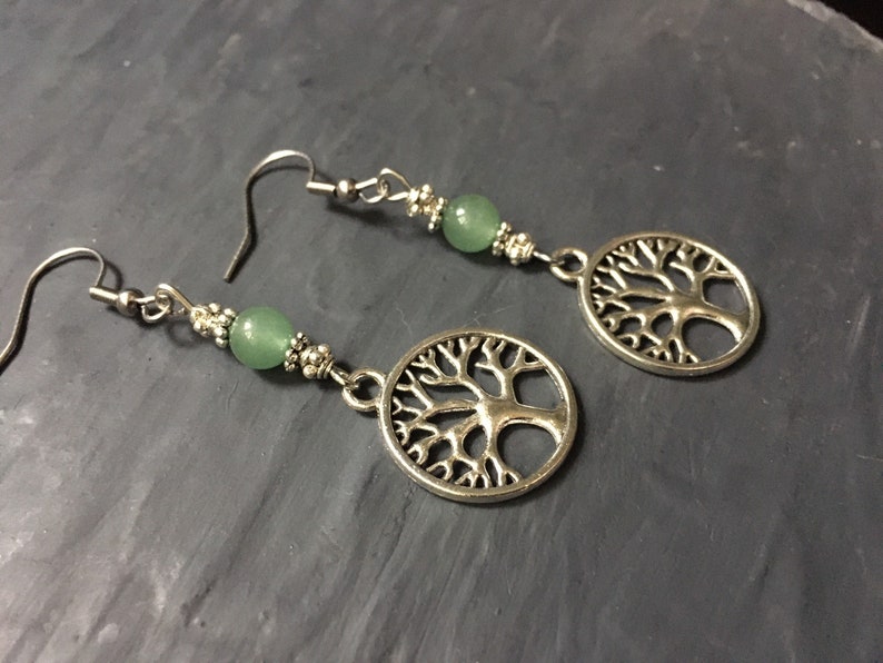 Earrings Tree Of Life Aventurine Symbol Celtic Tree Of Life Wicca Pagan