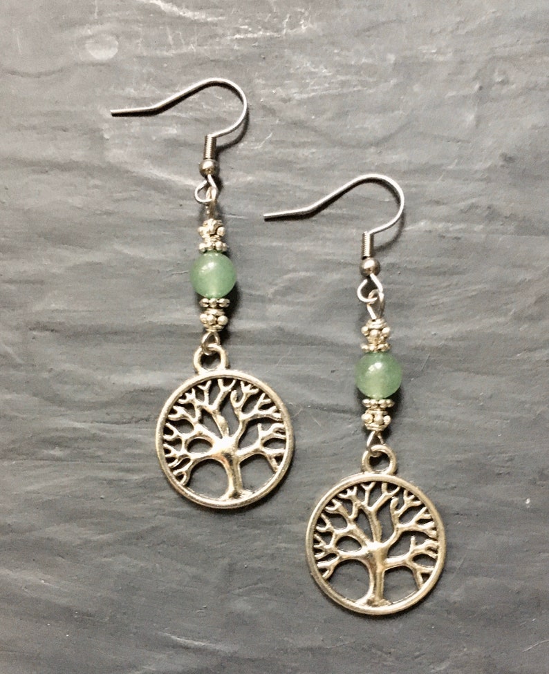 Earrings Tree Of Life Aventurine Symbol Celtic Tree Of Life Wicca Pagan