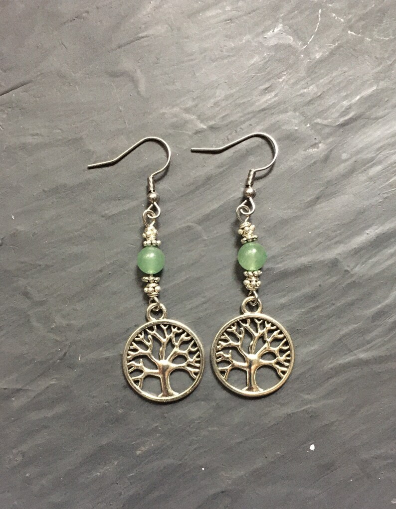 Earrings Tree Of Life Aventurine Symbol Celtic Tree Of Life Wicca Pagan