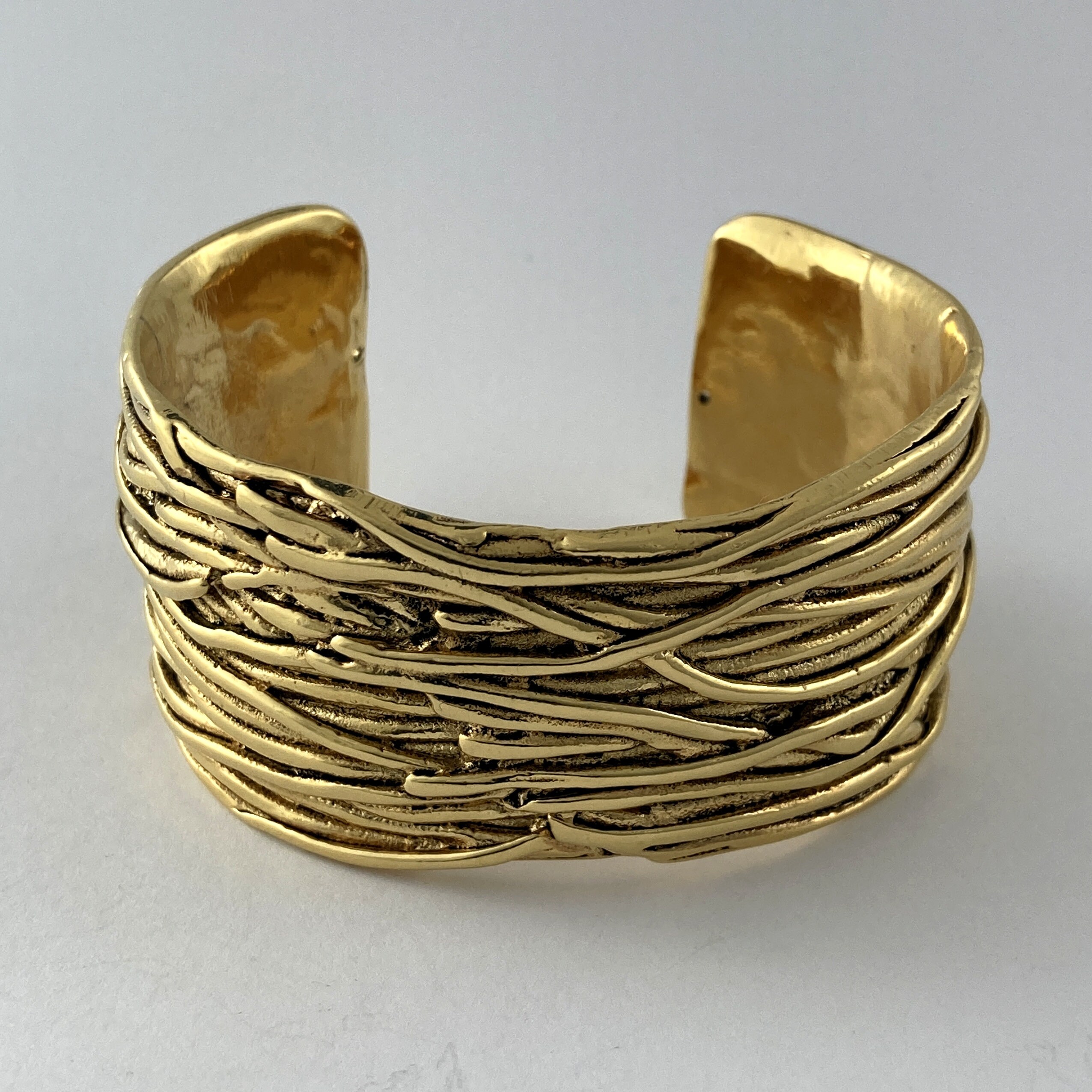 Bracelet Manchette Rigide En Métal Argenté Signé Barone - Poinçons Présents - Occasion