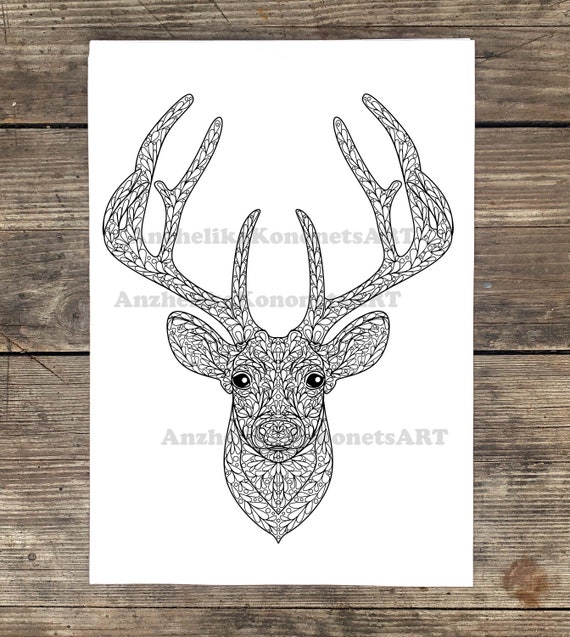 Digital Coloring Page Deer With Ornament instant Download