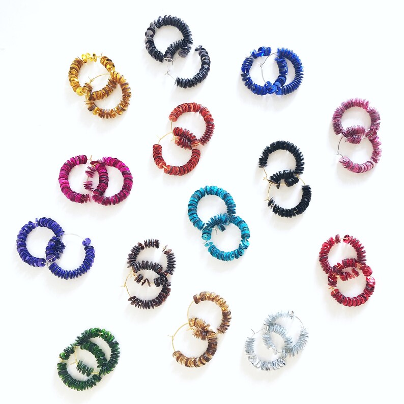 Collection Hulala / Silver Hoop Earrings With Violet Hexagon Etsy India