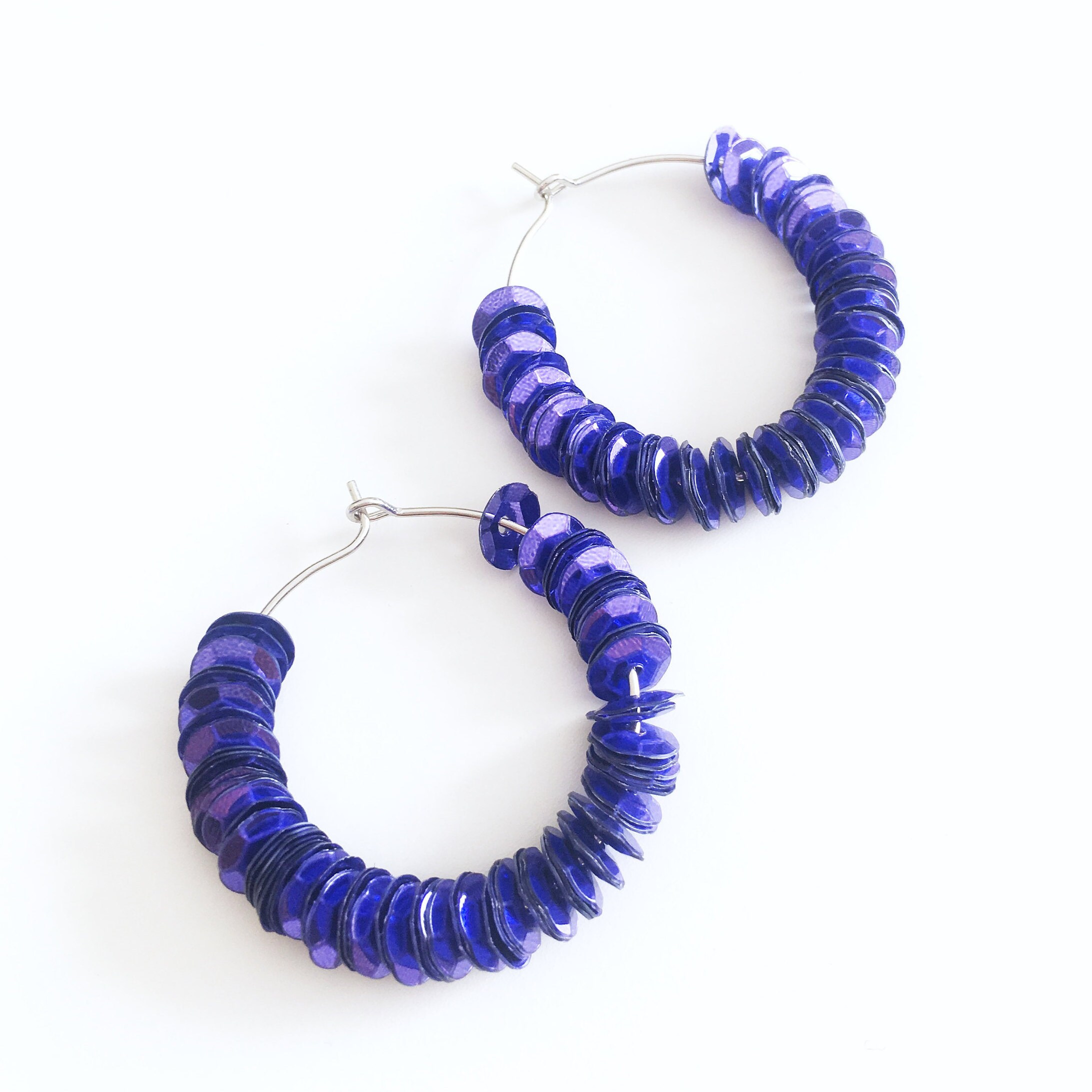 Collection Hulala / Silver Hoop Earrings With Violet Hexagon Etsy India