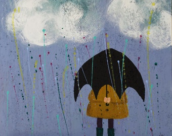 Mur nuageux peinture/pépinière art/enfants chambre décor/lavande peinture/pépinière décor/art pour les enfants/parapluie cloud/peinture peinture/pluie peinture